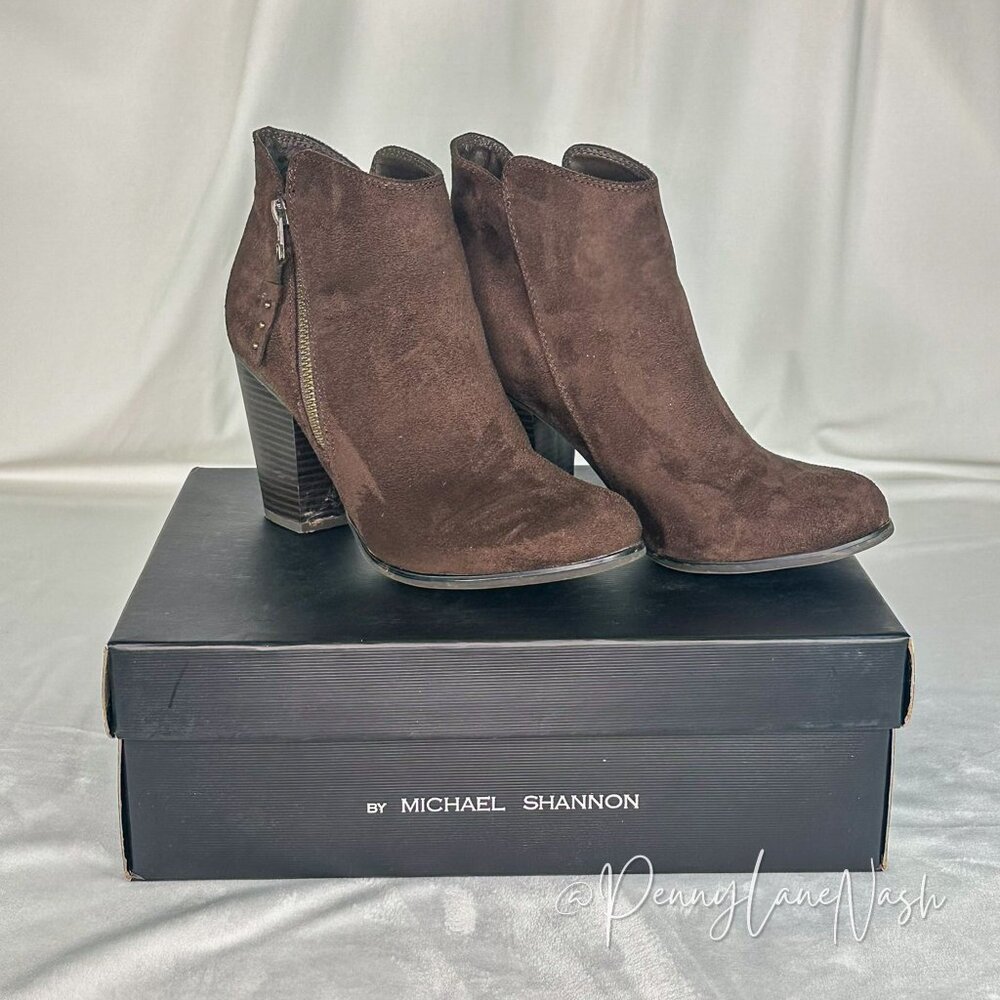 Michael Shannon Suede Ginnie Ankle Booties Size 7.5 Dark Brown - Picture 4 of 11